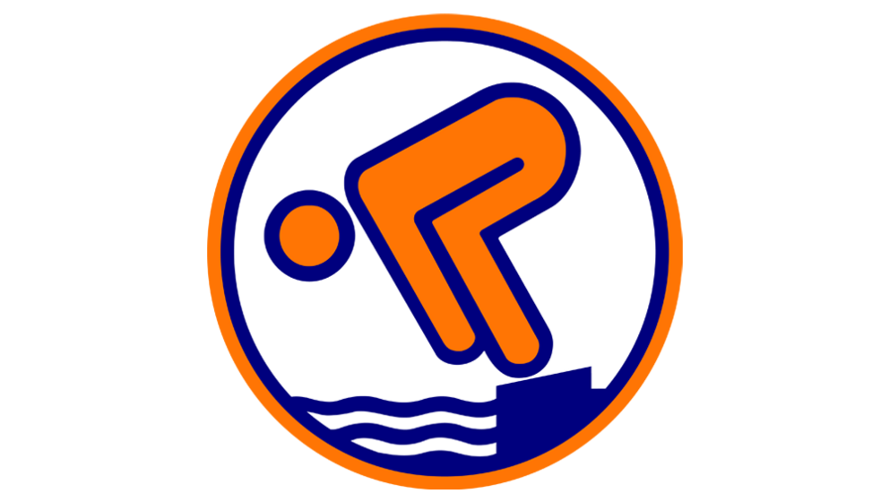 Das bronzene Logo. Das bronzene Logo zeigt erneut eine stilisierte Figur in Startposition zum Sprung ins Wasser, wie bei einem Schwimmstart.