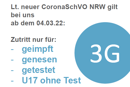 Neue Coronaschutzverordnung. Aushang der 3G Coronaregeln
